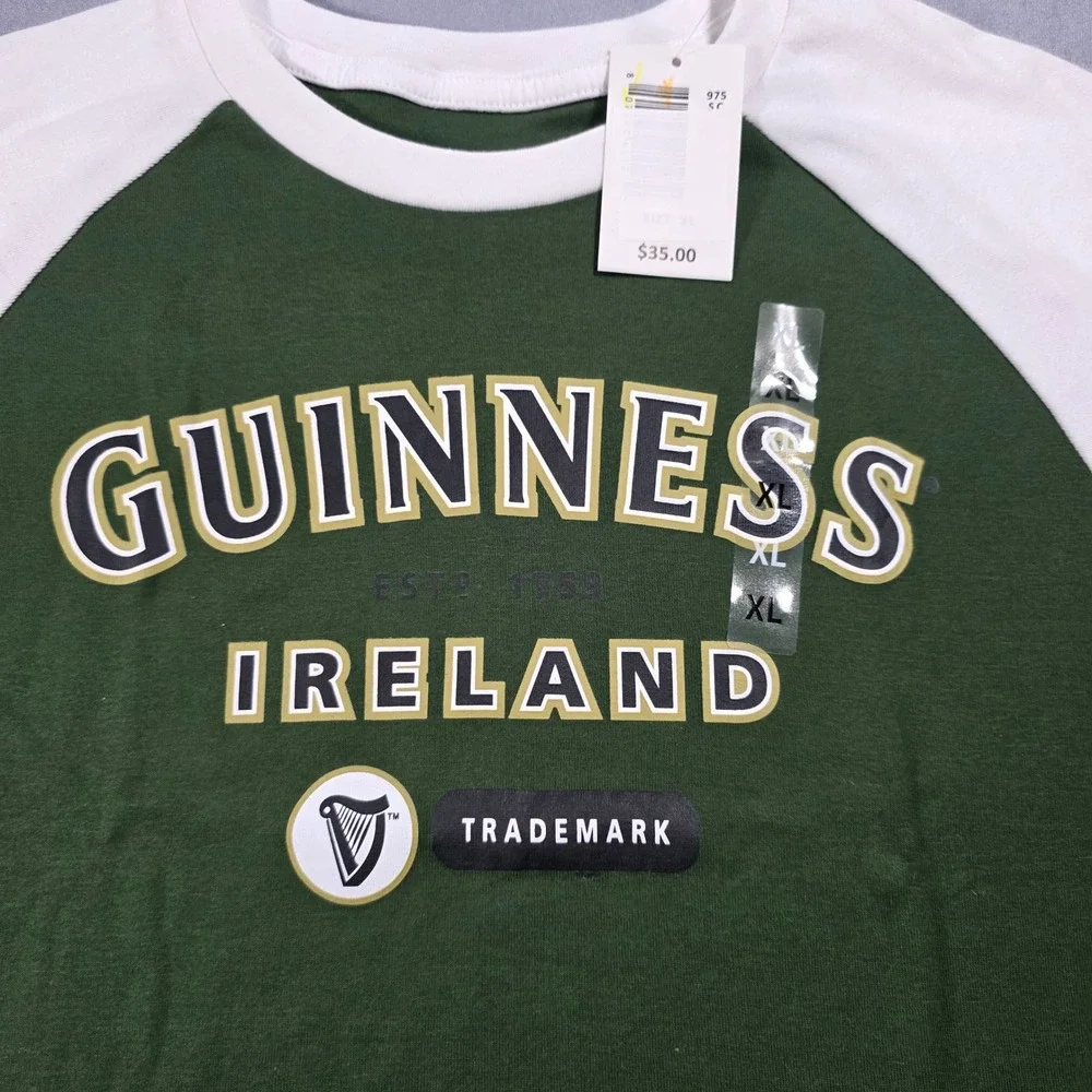 Guinness Ireland Juniors XL Green White Raglan Graphic Cropped T-Shirt - Picture 6 of 8